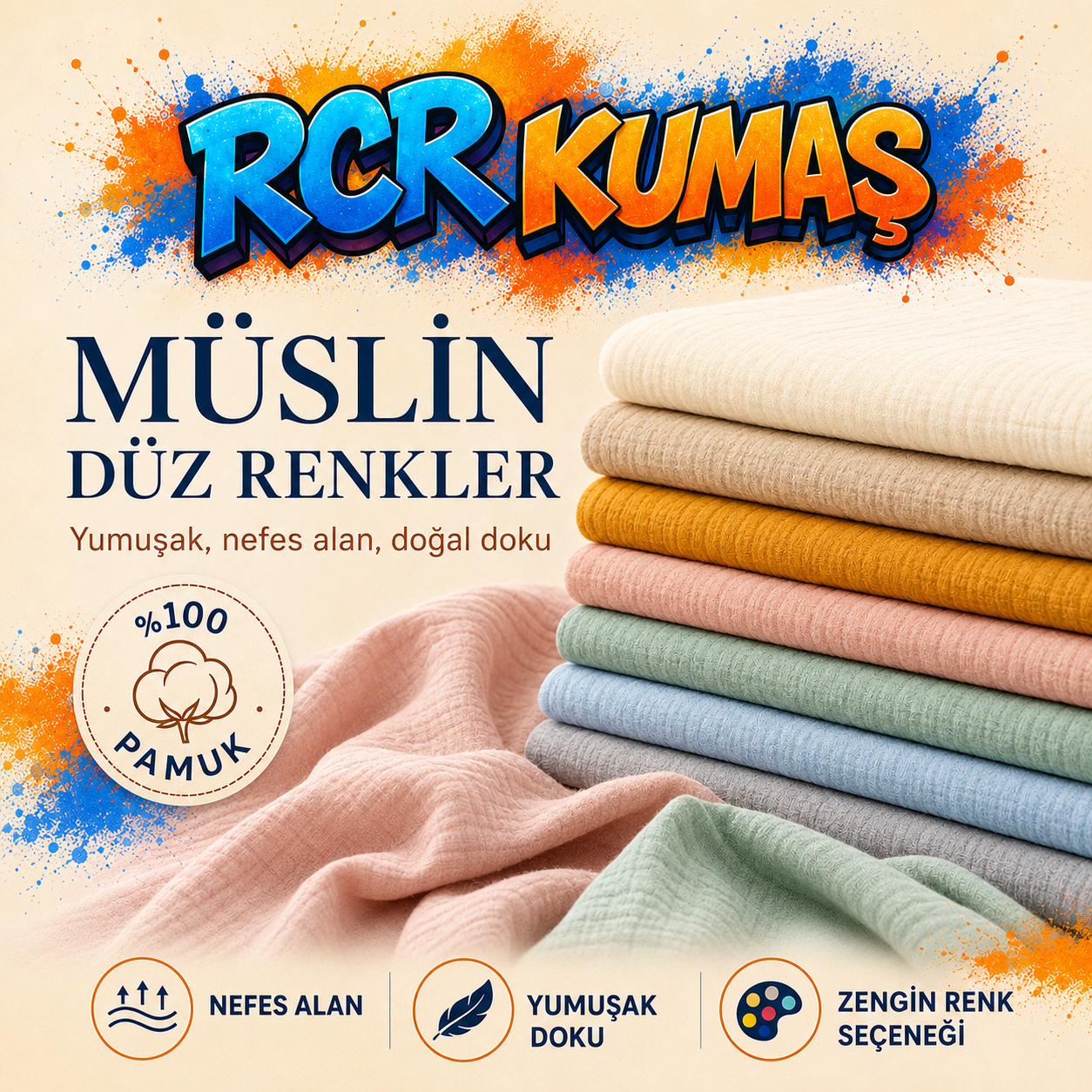 Müslin düz renkler 